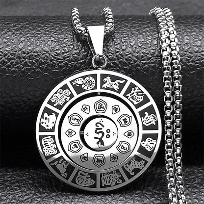 Buddhism Chinese Zodiac Lotus Rotatable Necklace for Men Women