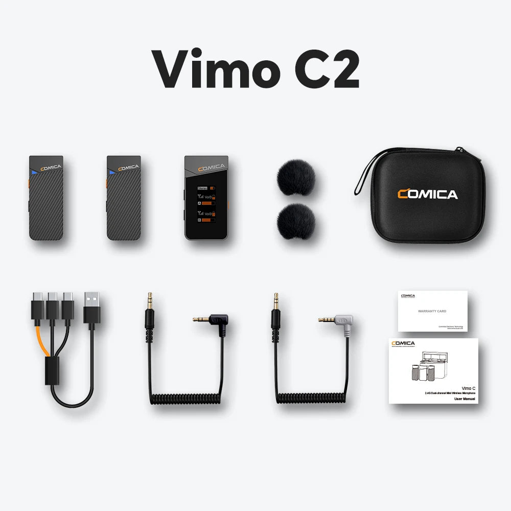 COMICA Vimo C 2.4G Mini Wireless Lapel Microphone with Charging Case, for Smartphone Camera Podcast Interview YouTube Facebook