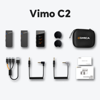 COMICA Vimo C 2.4G Mini Wireless Lapel Microphone with Charging Case, for Smartphone Camera Podcast Interview YouTube Facebook