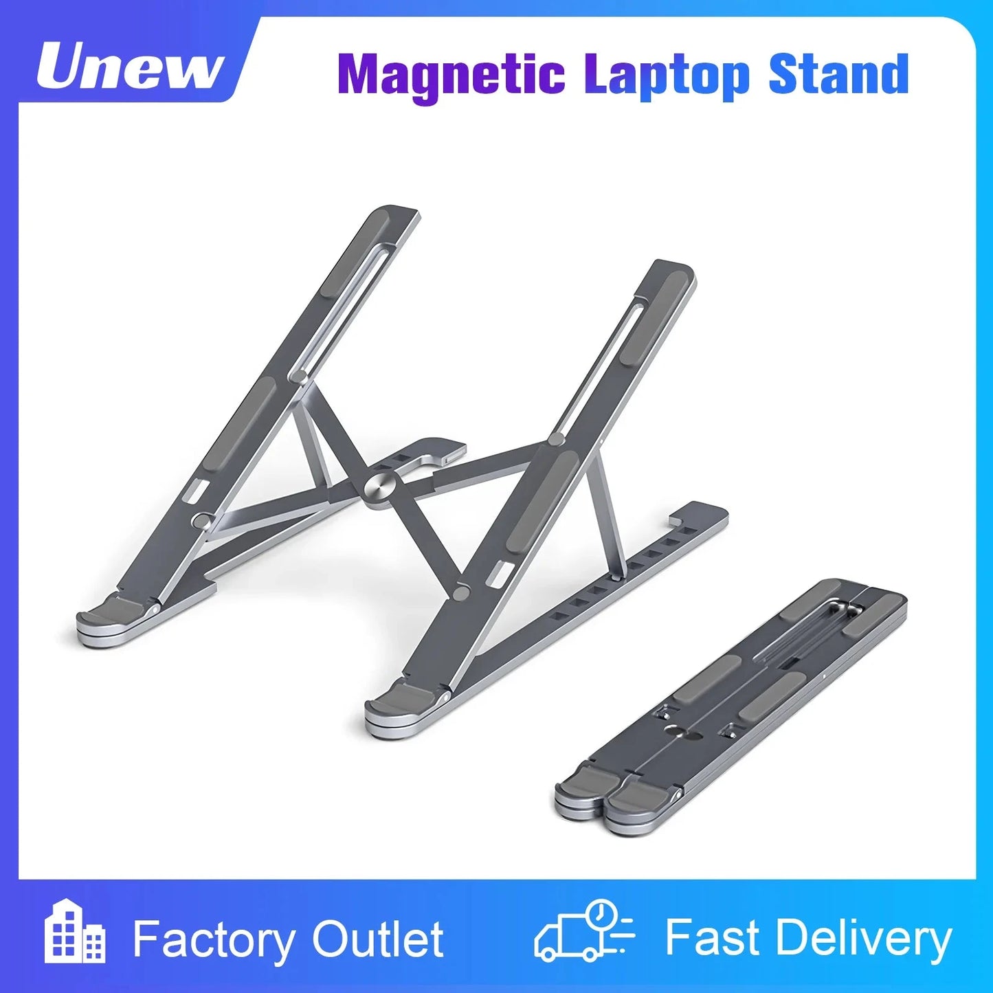 Aluminum Alloy Magnetic Laptop Stand With 8-Level Adjustment, Ventilation and Heat Dissipation, Equipped With Silicone Anti-Slip - AMULET RING STORE