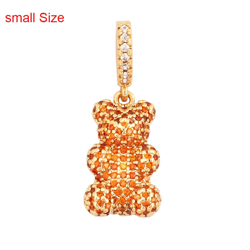 Luxury Fine Inlaid Rainbow Cubic Zirconia Charm Pendant,Cute Bear Jewelry Necklace Bracelet Making Wholesale Supplies M85 - AMULET RING STORE