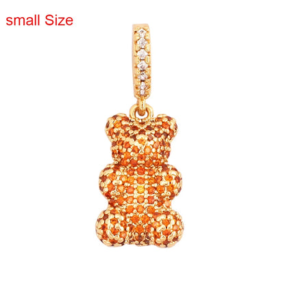 Luxury Fine Inlaid Rainbow Cubic Zirconia Charm Pendant,Cute Bear Jewelry Necklace Bracelet Making Wholesale Supplies M85 - AMULET RING STORE
