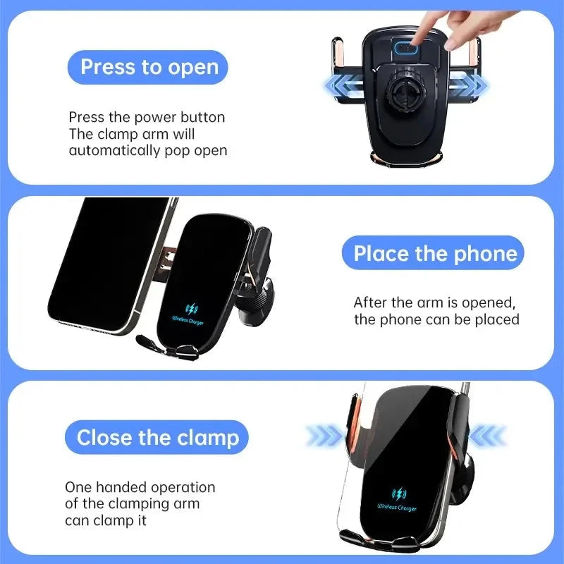 UYUXIO Manual Clamp Wireless Car Charger 15 Fast Charging Air Vent Car Mount Phone Holder for iPhone Samsung Android Phone
