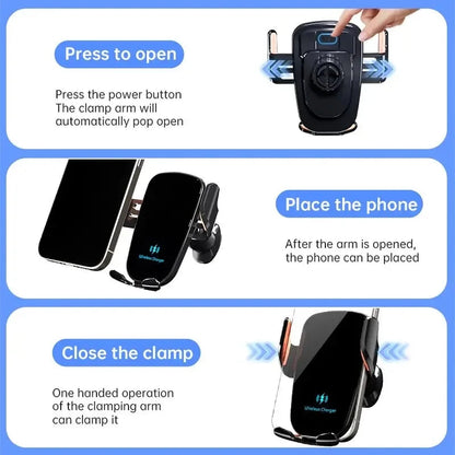 UYUXIO Manual Clamp Wireless Car Charger 15 Fast Charging Air Vent Car Mount Phone Holder for iPhone Samsung Android Phone