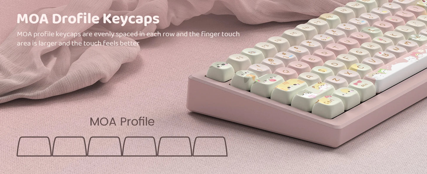 134 Keys Pink Cat  MOA Profile PBT Keycaps Customs Dye Sub Key caps for 61/87/104 Cherry MX Switch Gaming Mechanical Keyboard