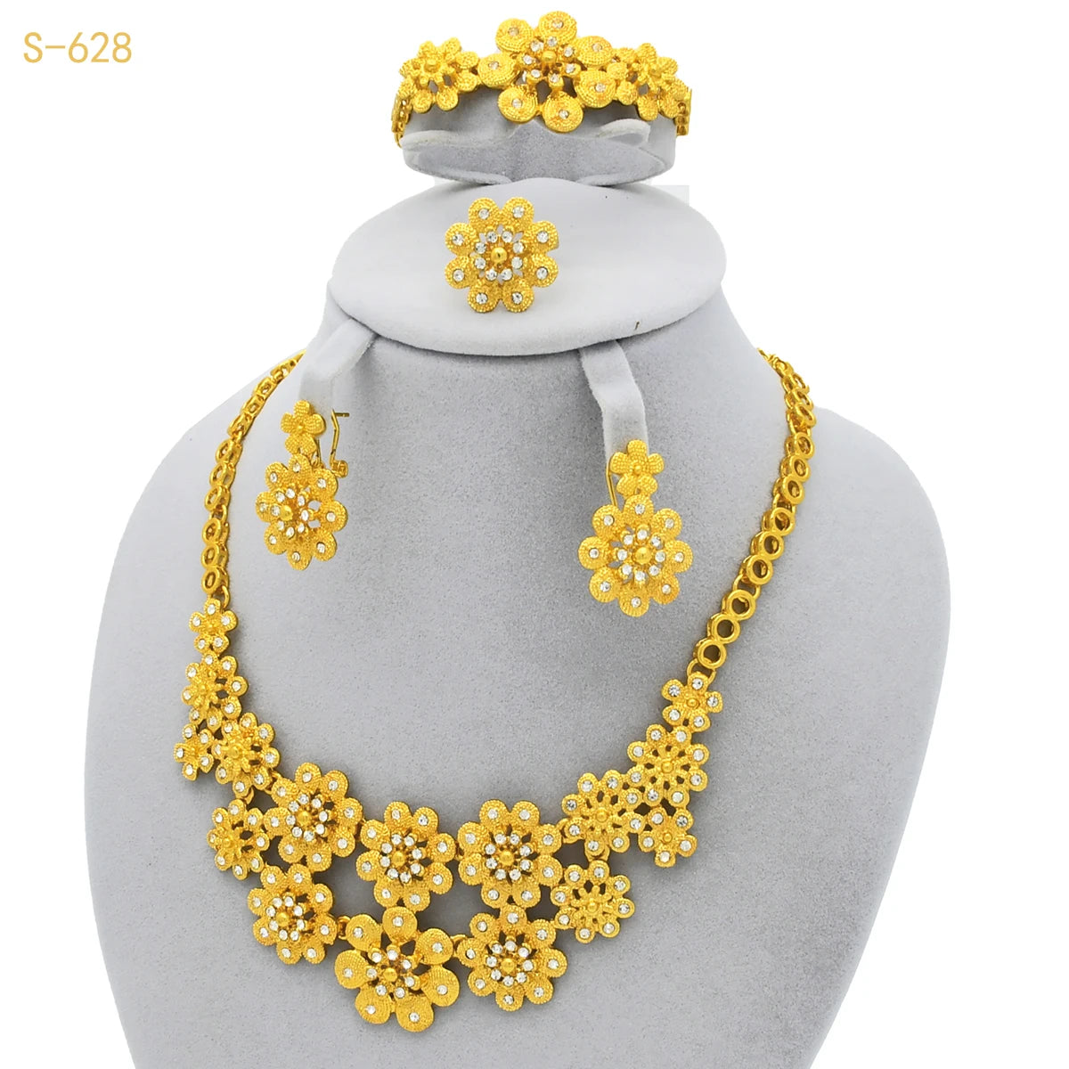 France Luxury Dubai 24k Gold Color Jewelry Set For Women Bridal Wedding Necklace And Earrings Set African Choker Party Gifts