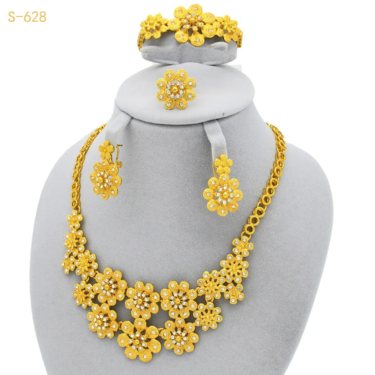 France Luxury Dubai 24k Gold Color Jewelry Set For Women Bridal Wedding Necklace And Earrings Set African Choker Party Gifts
