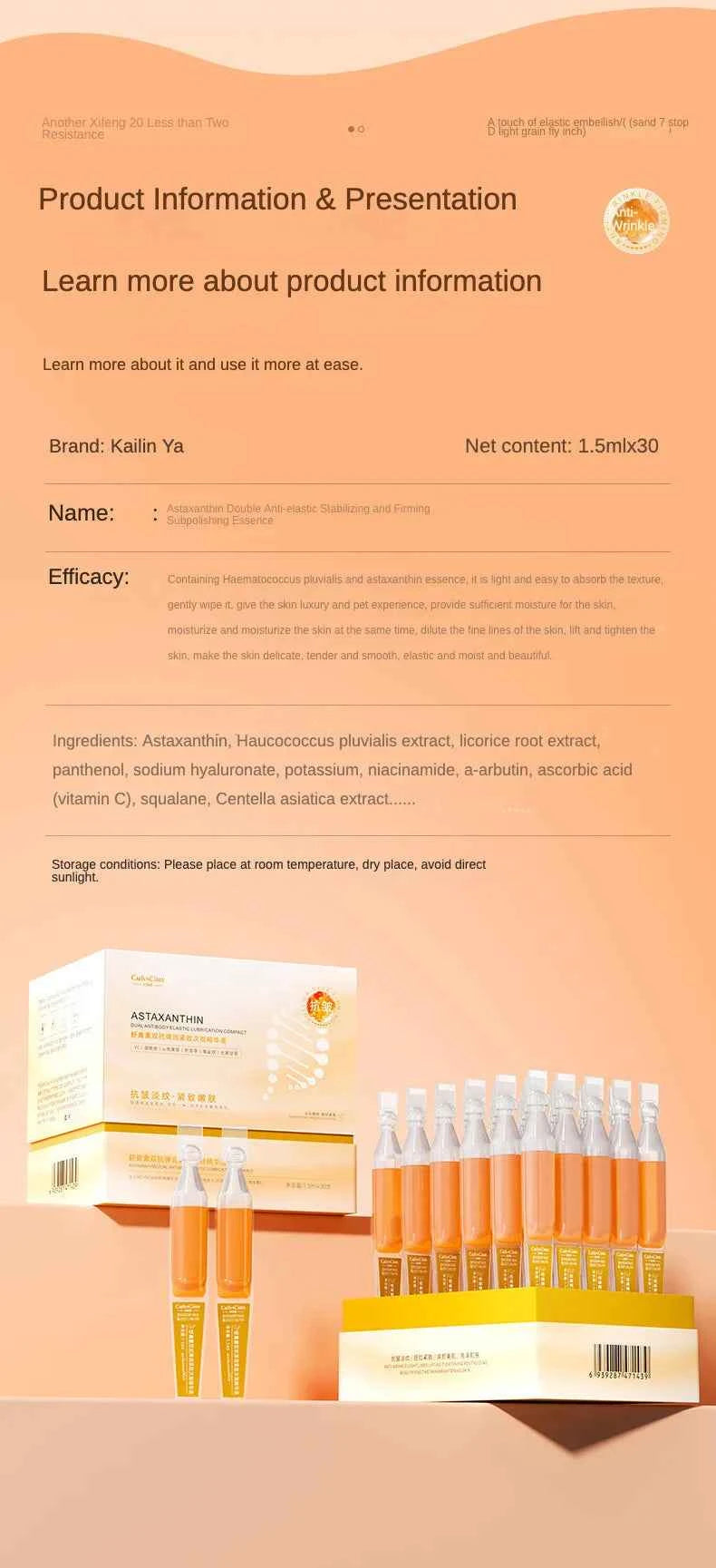 Astaxanthin Ampoule Anti Aging Face Serum Anti-aging Wrinkles Skin Brighten Whitening Hydrating Face Care Essence 30pcs/set