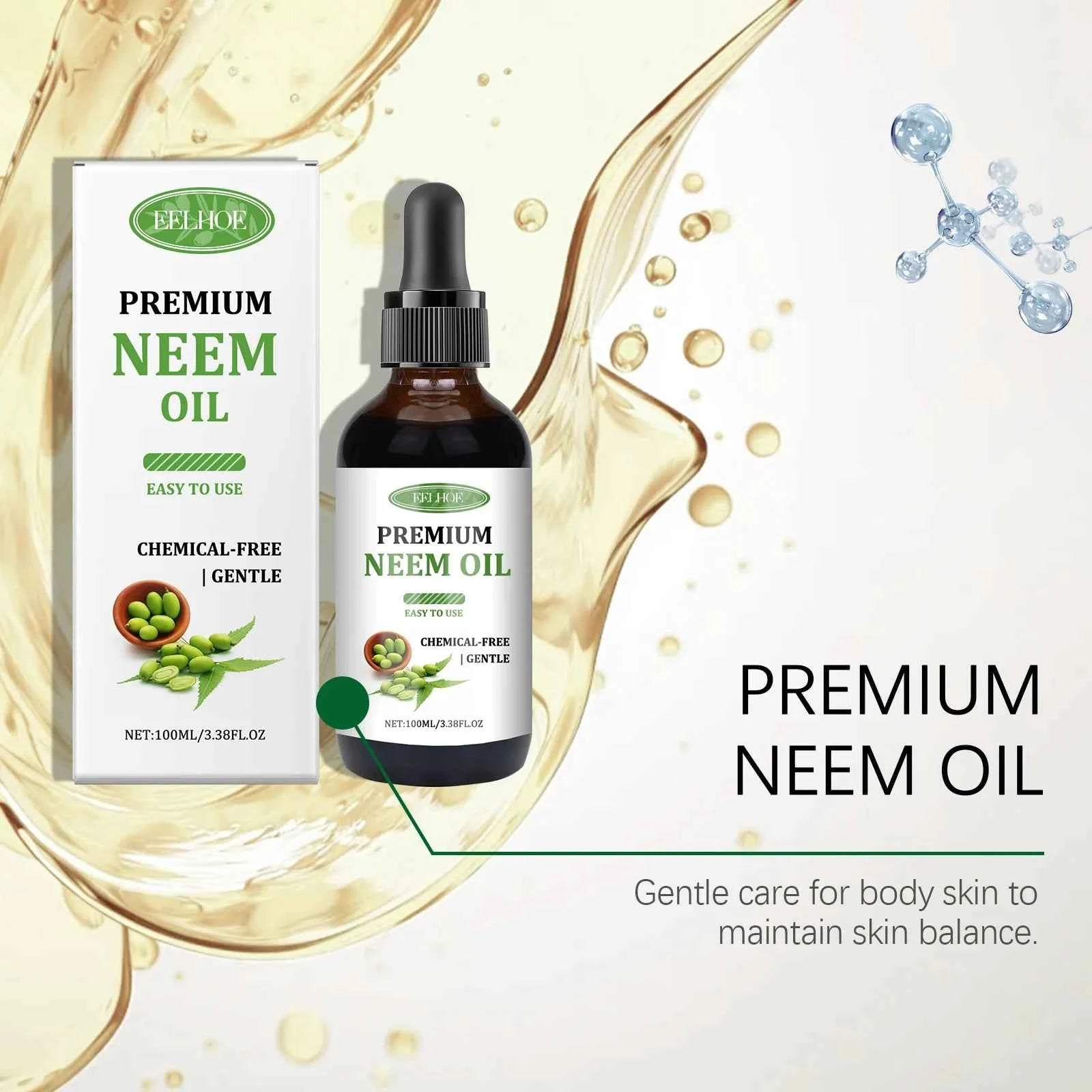 EELHOE 100ml Neem Oil Serum Cleansing Skin Plump Hair Growth Nail Top Coat Care Multi-purpose Essence Pure Natural Daily Care