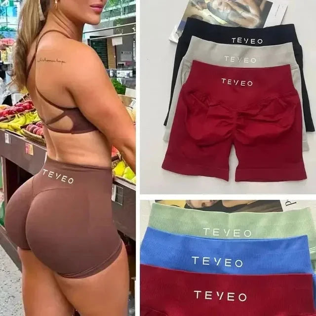 TEVEO Short De Yoga Femme Extensible Respirant Pêche Hanche Hanche Fitness Short de Course Hanche Haute Stretch Mèches De Sueur