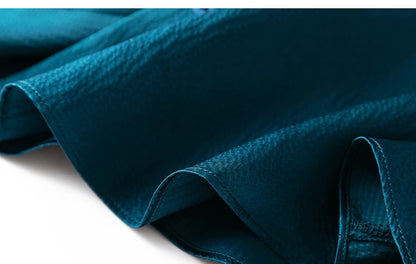 Women 100% Mulberry Silk 20 momme Heavy Silk Peacock Blue Collared Short Sleeve Buttons Down Shirt Top Blouse office work MM567