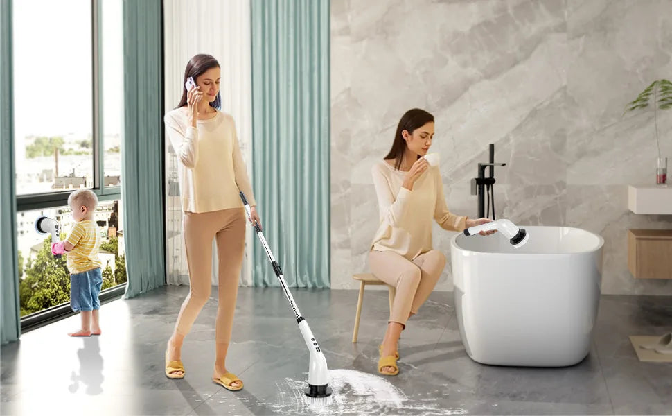 Electric Cleaning Brush with 7PCS Heads Bathroom Kitchen Cordless Handheld Shower Scrubber Spin Cleaner Multifunctional Cleaner - AMULET RING STORE