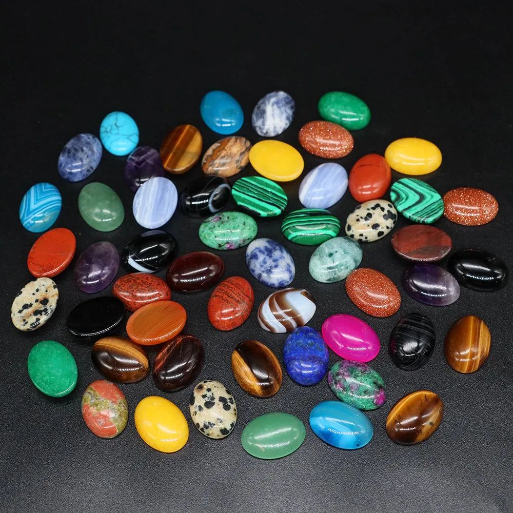 5pcs/Lot Natural Crystals Stone Oval Cabochon Beads Flat Back Cab Cameo DIY Ring Pendant Necklace Jewelry Making Accessories