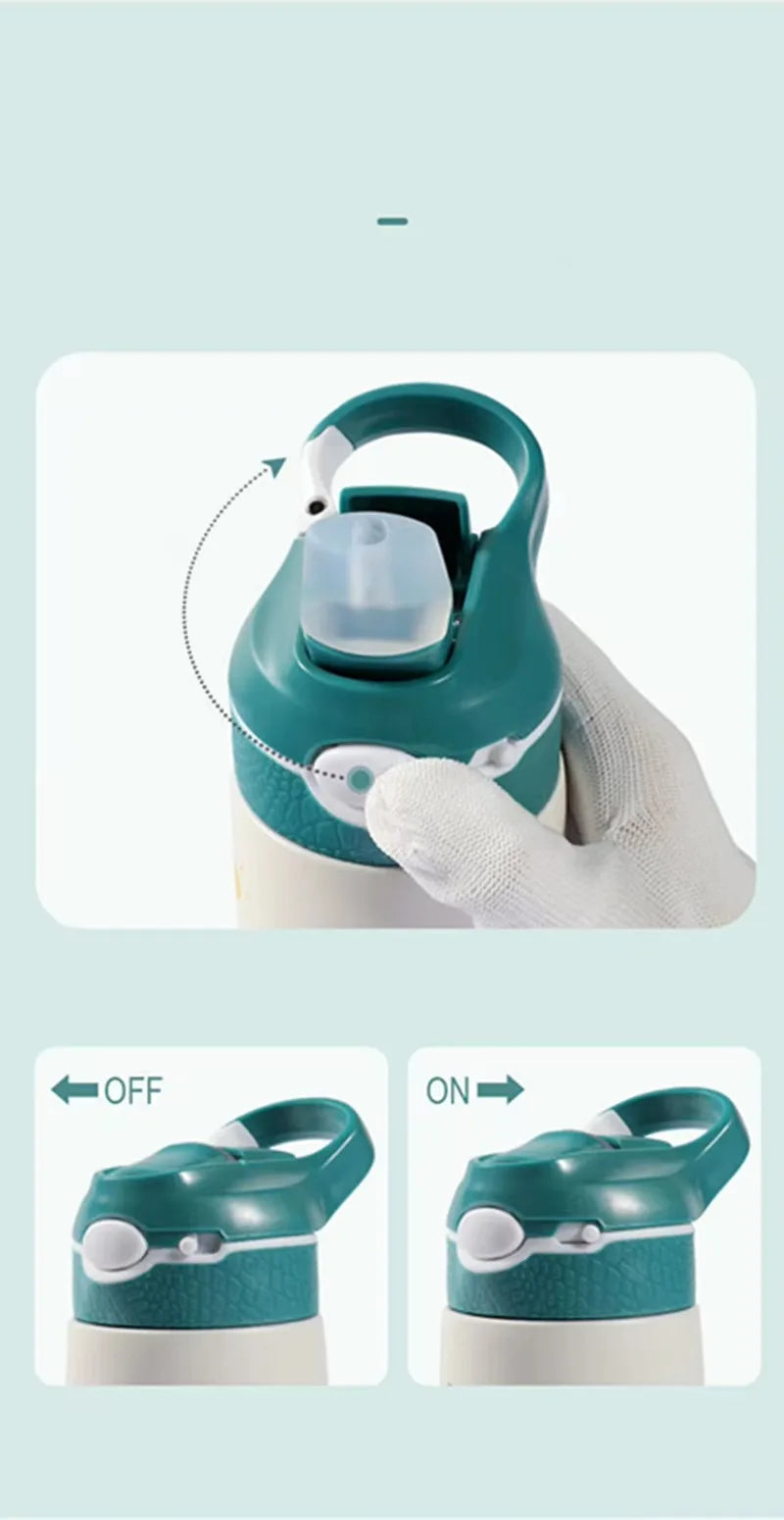 400ML Kids Water Bottle Cartoon Animal Thermos Mug Baby Duck Billed Straw 316 Stainless Steel Vacuum Flasks Thermos Bottle - AMULET RING STORE