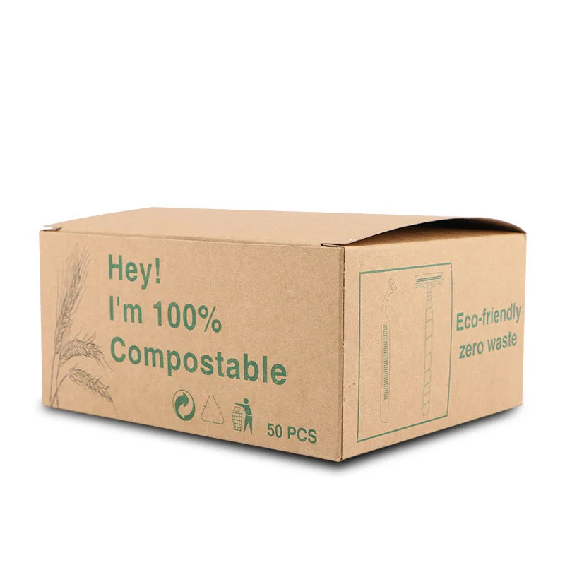 50pcs Eco-friendly Wheat Straw Razors Disposable Stainless steel blades are highly degradable and recyclableTattoo supplies - AMULET RING STORE