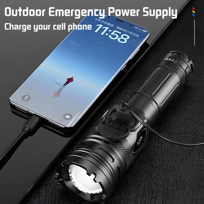 Super Bright Rechargeable LED COB Flashlight With 9 Lighting Modes Multifunction Magnetic Outdoor Waterproof Lamp18650 Battery - AMULET RING STORE