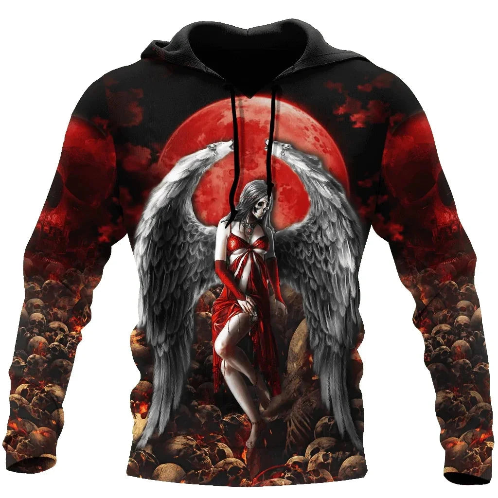 Dark Red Skull Tattoo 3D All Over Printed Men's Hoodie & Sweatshirt Spring and Autumn Unisex Hoodies Casual Sportswear - AMULET RING STORE