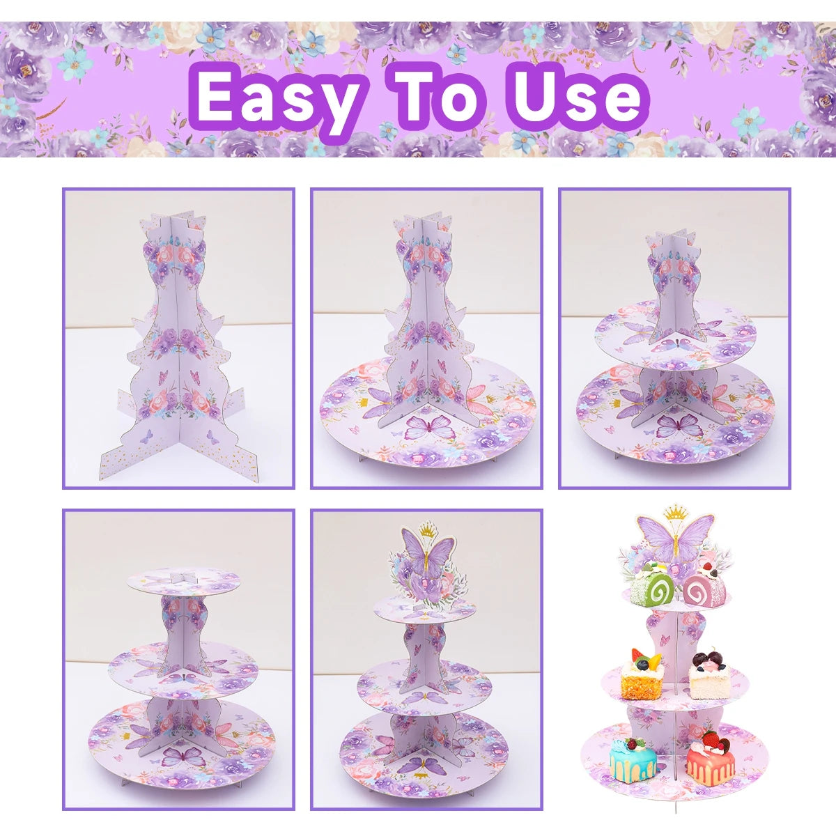 Cake Display Stand Jungle Mermaid Birthday Party Decorations Kids Dessert Holder Cake Tray Butterfly Baby Shower Cupcake Support - AMULET RING STORE