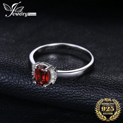 JewelryPalace Oval Red Natural Red Garnet 925 Sterling Silver Rings for Women Fashion Engagement Gemstone Birthstone Jewelry