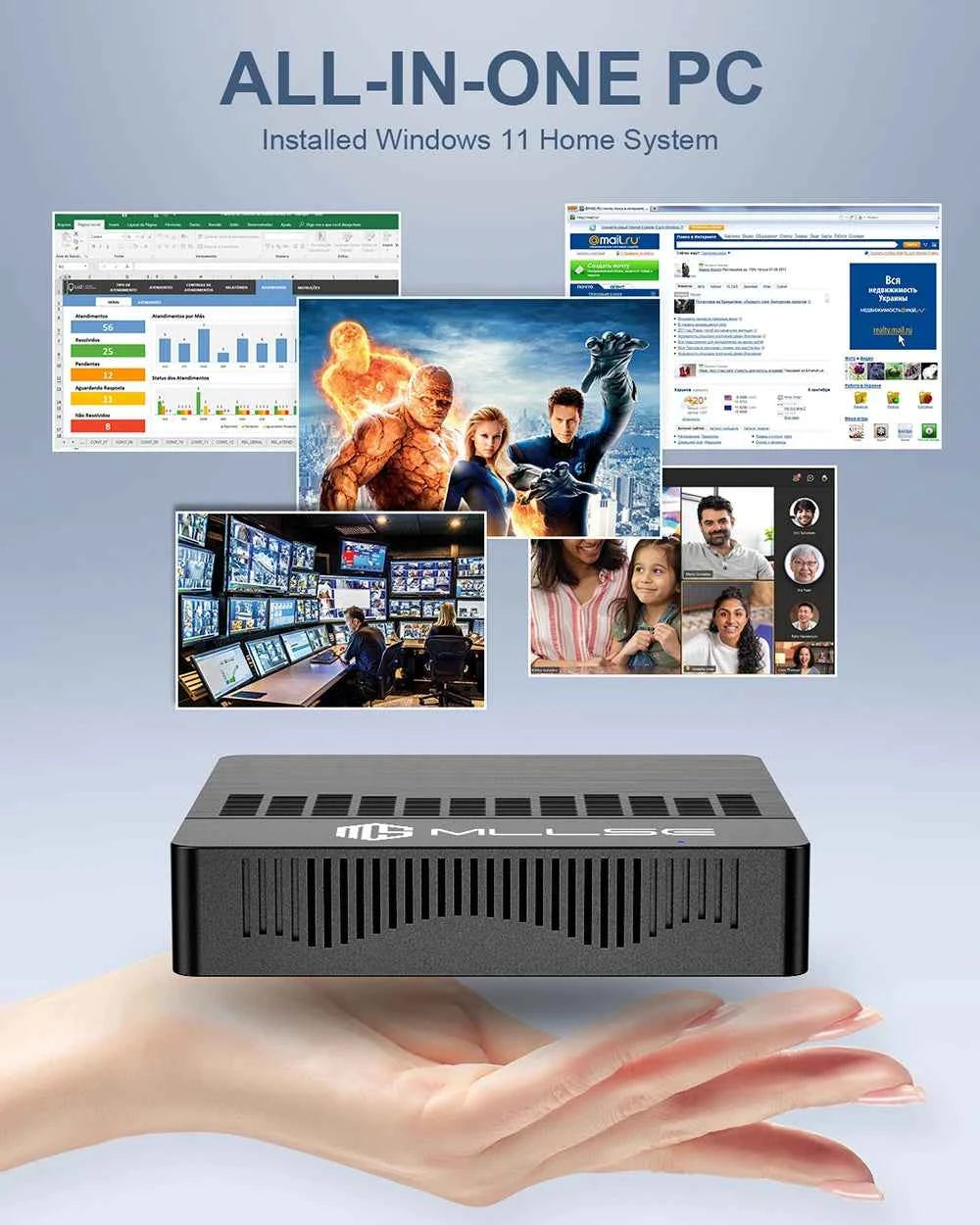 MLLSE M2 Air Mini PC Intel Celeron N4000 CPU Window11 6GB RAM 128GB ROM Dual-Band WiFi VGA Portable Mini Computer BT4.2