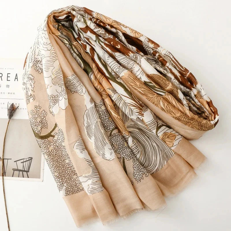 Retro Bohemian Women Viscose Scarf Big Size 88*180cm Cotton Linen Feeling Soft Shawl Tassel Hijab Wrap Summer Soft Beach