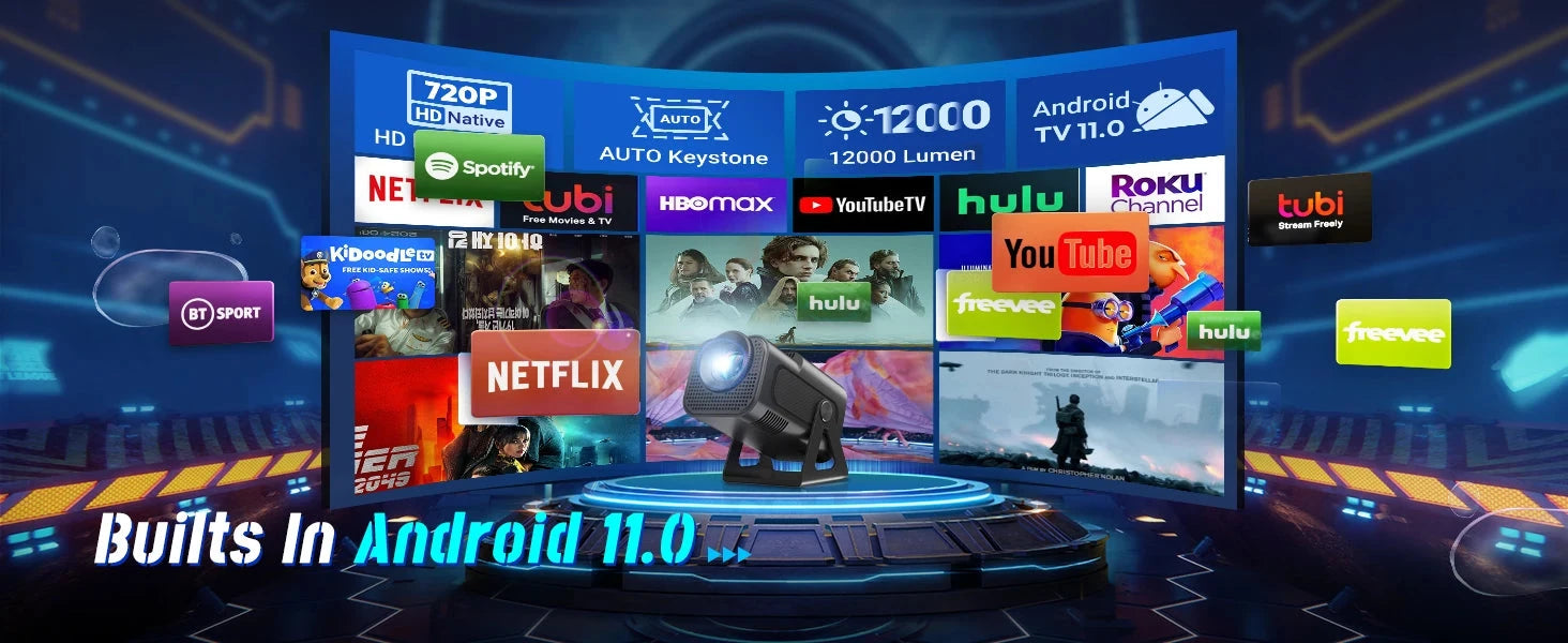 XGODY 12000LM Native 720P Portable Smart Projector Auto Keystone WIFI 6 Home Theater 4K Supported