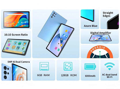 New Arrival 10.1 Inch Octa Core Android Tablets 6GB RAM 128GB ROM 4G Dual SIM Network AI Speed-up Tablet Bluetooth WiFi 6000mAh