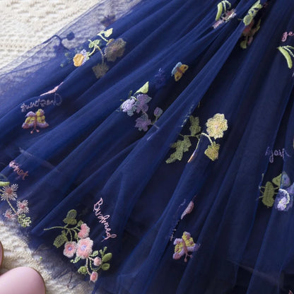 Delicate Party Prom Evening Dress Colorful Flower Embroidery Dresses Fashion Butterfly Princess Dress Birthday Princess Clothes