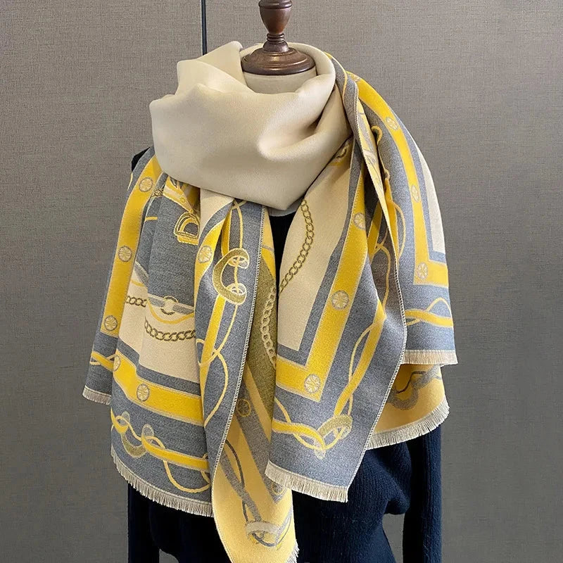 Luxury Scarf Women Winter Cashmere Shawls Wraps Thick Warm Lady Travel Stole Bufanda Hijab Fashion Print 2023
