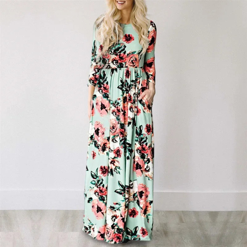Women Summer Long Dress 2025 Floral Print Boho Beach Dress Ladies White Maxi Evening Party Dress Sundress Vestidos de festa