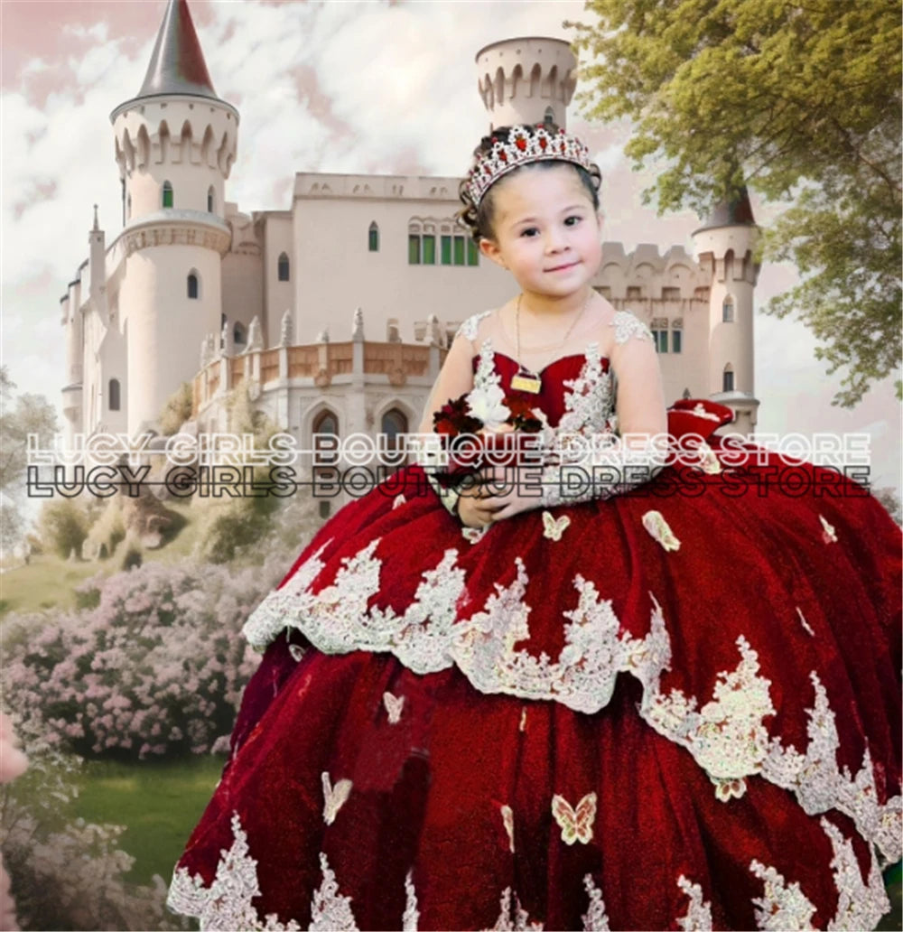 Elegant Quality Dark Blue Flower Girl Dress Tulle Fluffy Exquisite Lace Applique With Bow Little Princess Birthday Party Gowns