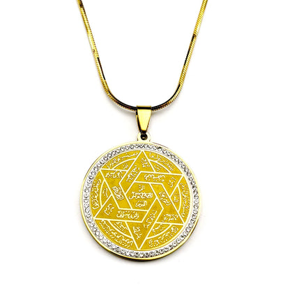 Jewish Star of David Arabic Pendant Necklace for Women Men Stainless Steel Gold Color Rhinestones Solomon Seal Chain Jewelry