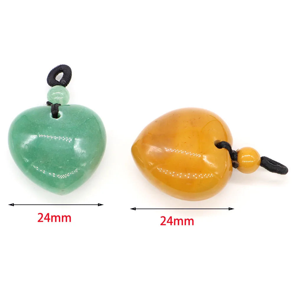 24mm Heart Shape Pendants Natural Stone Healing Crystal Quartz Tiger Eye Energy Gemstones for Jewelry Making DIY Necklace Gifts