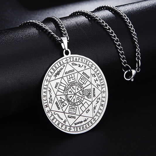 Wicca 7 Archangels Sigil Charm Necklaces Men Women Seal of Solomon Pendant Supernatural Protection Amulet Magic Talisman Jewelry AMULET RING STORE