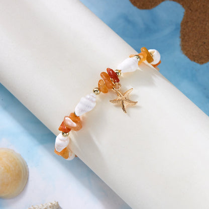 Bohemian Starfish Pendant Bracelet for Women Handmade Crushed Stone Beaded Bracelet Summer Beach Jewelry Travel Accessory Gift