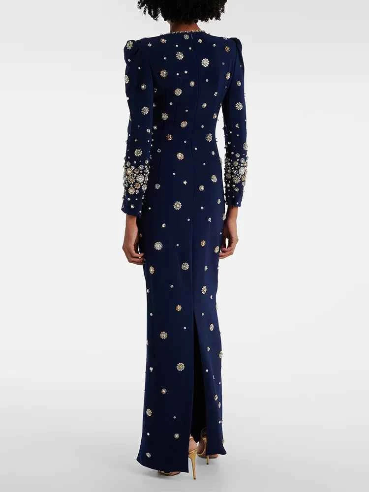 HIGH STREET Newest Fashion 2025 Designer Party Vestido Women's Formal Long Sleeve Luxurious Beaded Long Maxi Dress