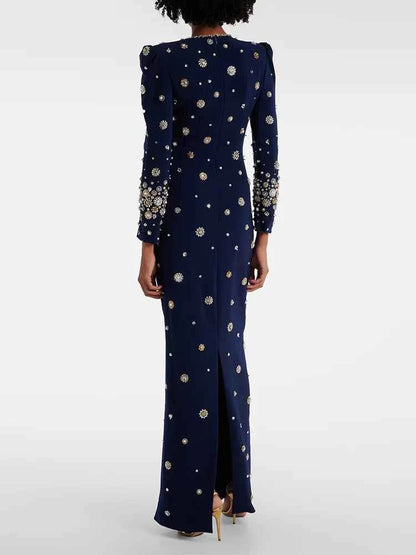 HIGH STREET Newest Fashion 2025 Designer Party Vestido Women's Formal Long Sleeve Luxurious Beaded Long Maxi Dress