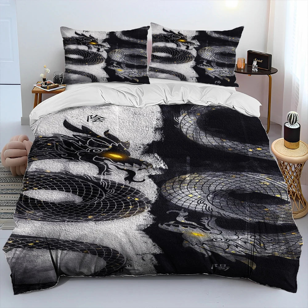 Dragon Cartoon Comforter Bedding Set,Duvet Cover Bed Set Quilt Cover Pillowcase,King Queen Size Bedding Set for Adult Child Gift