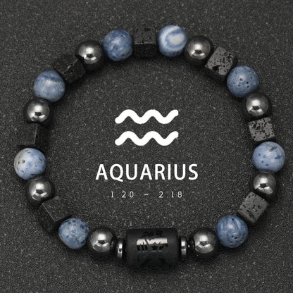 12 Constellation Natural Blue Coral Lava Stone Stone Beads Bracelet For Men Couple Rope Friendship Zodiac