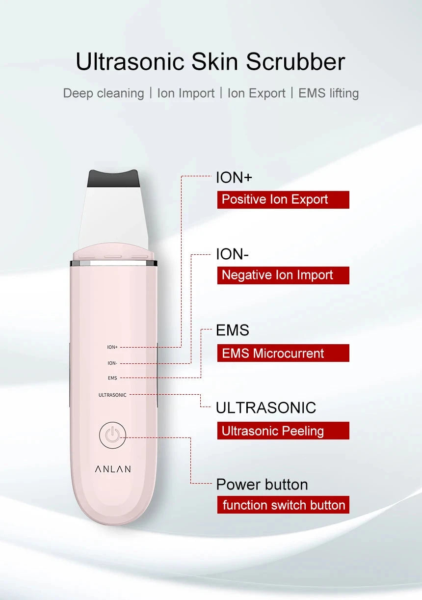 ANLAN Ultrasonic Skin Scrubber Deep Cleaning Peeling Shovel Limpiador Facial Skin Care Face Lifting Machine Ultrasonic Cleaner