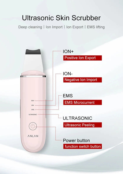 ANLAN Ultrasonic Skin Scrubber Deep Cleaning Peeling Shovel Limpiador Facial Skin Care Face Lifting Machine Ultrasonic Cleaner