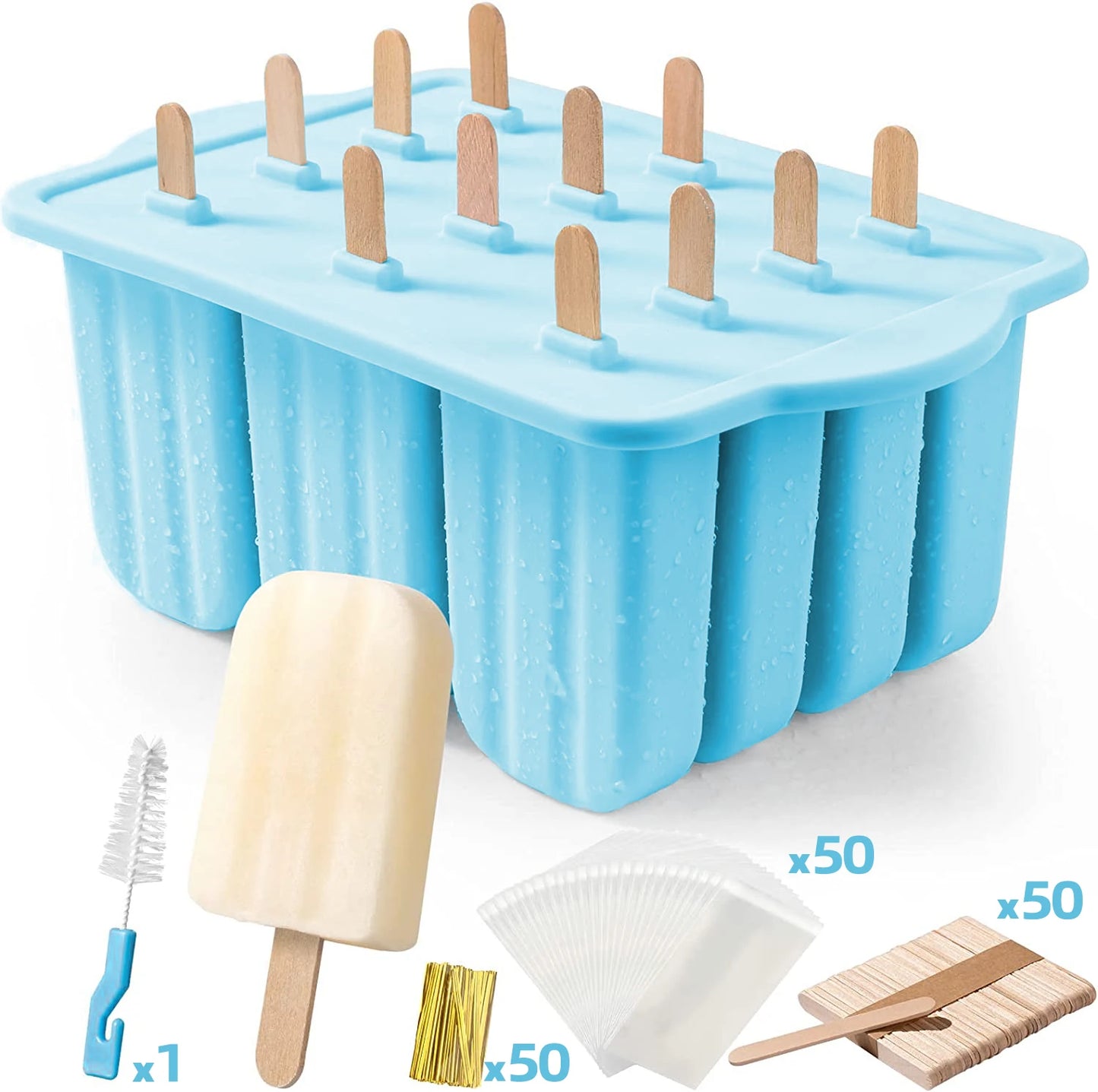 Summer DIY Ice Cream Tools With Wooden Sticks Silicone Popsicle Molds Set Kitchen Accessories Quench Thirst Snacks for Children - AMULET RING STORE