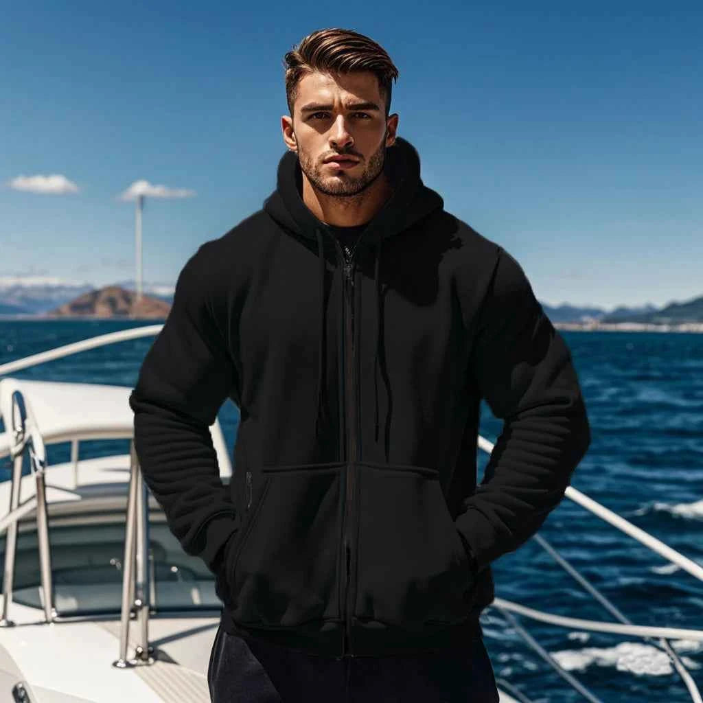 Men's Comfortable Thick Hooded Sweatshirt, Zipper Sports Shirt, Long Sleeved Sweatshirt, Autumn and Winter Season
