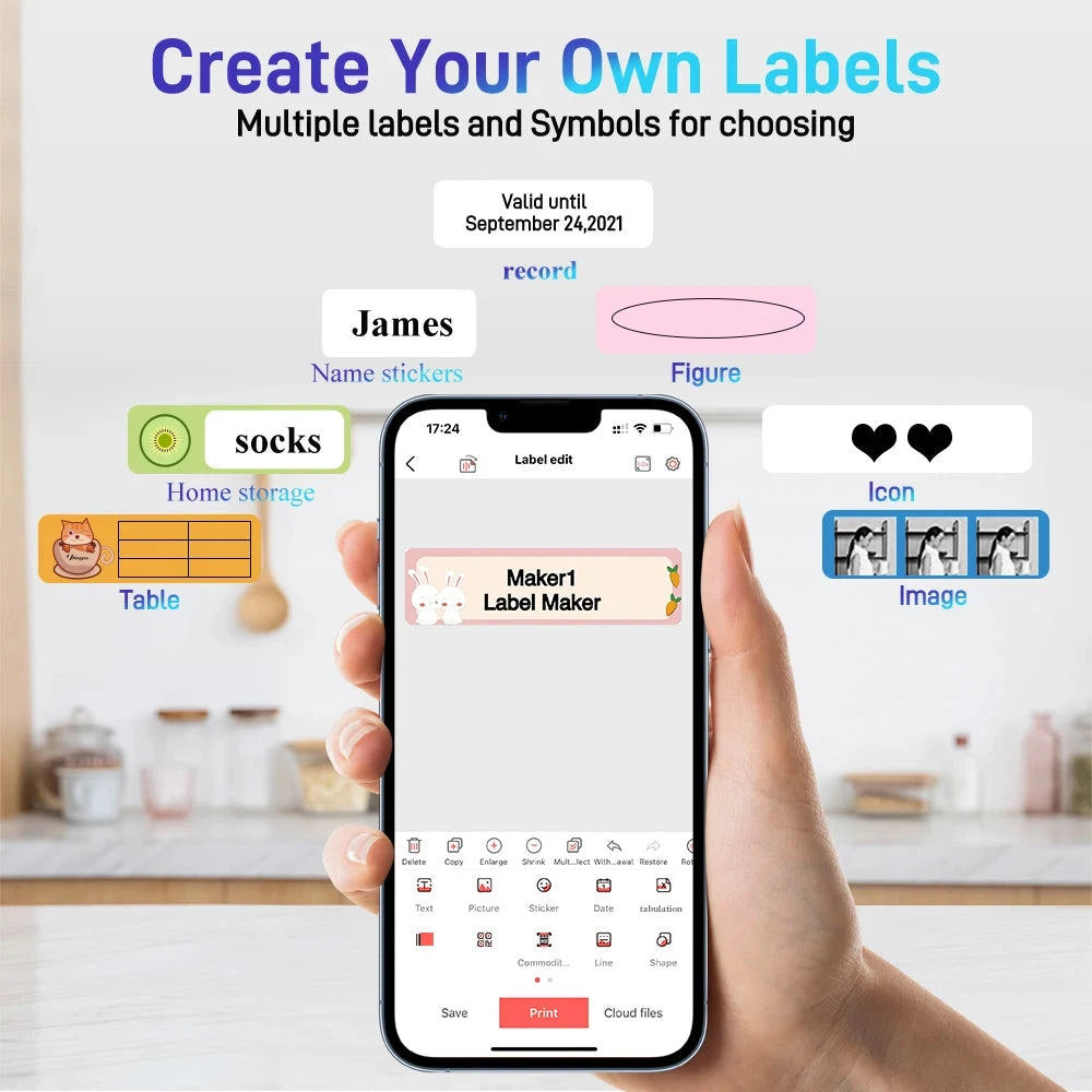 Marklife Portable Label Maker M1Thermal Label Printer Bluetooth Sticker Printer with 1 Roll Self-adhesive Label Paper