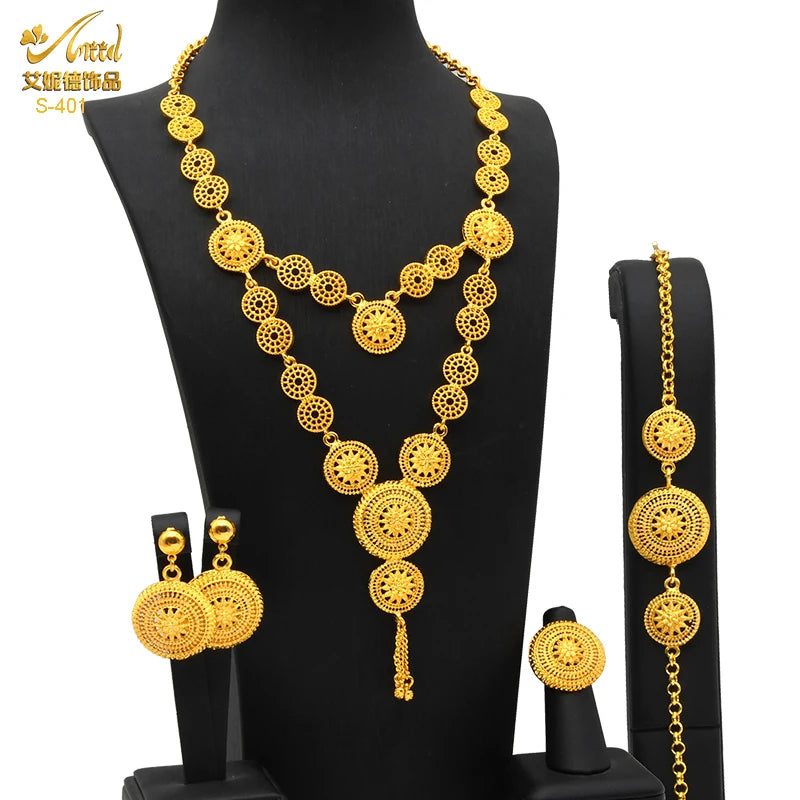 ANIID New Indian 24K Gold Color Long Necklace Set Nigerian Party Bridal Wedding Ethiopian Luxury Dubai Jewelry Wholesale Gifts
