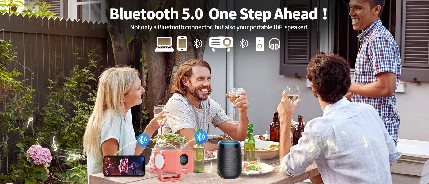 DESS Projector 4K Mini Portable Build-in Apps WIFI6 Mirror SmartPhone For 4K Video Home Cinema Projector Outdoor Rotatable 180°