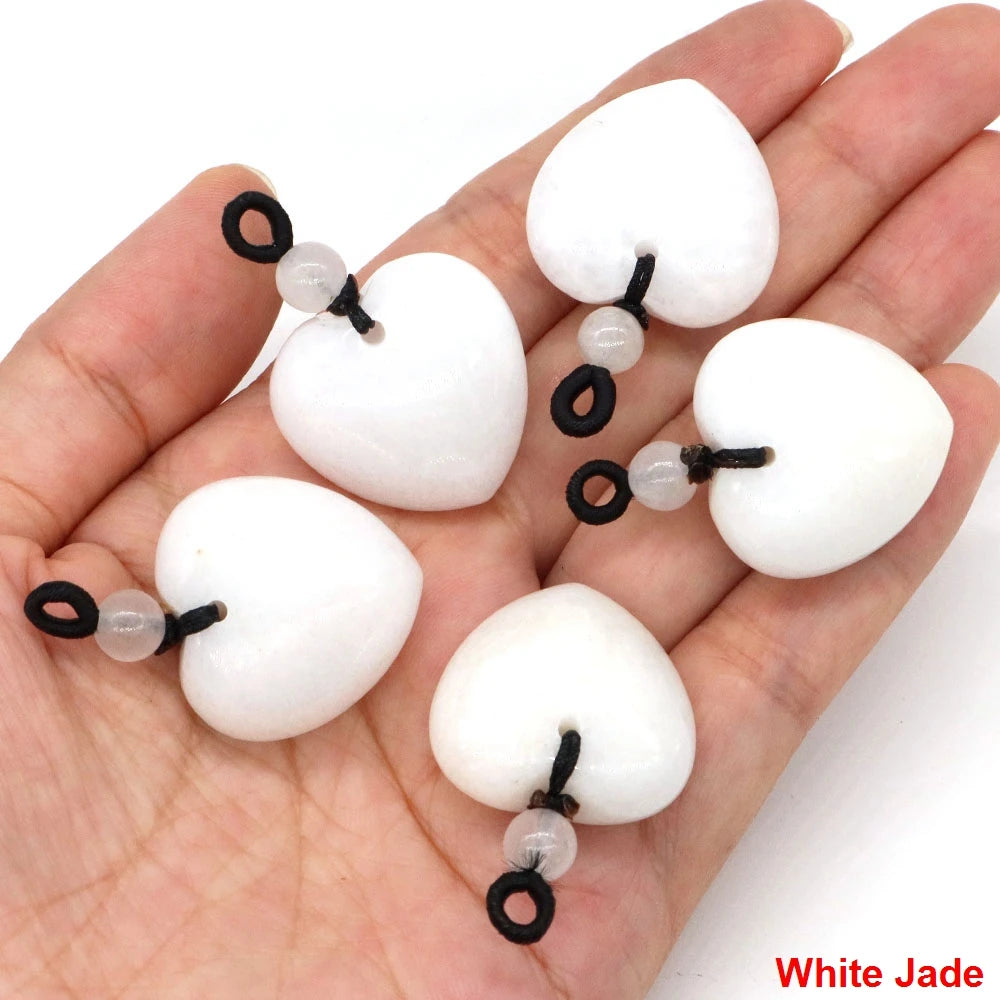 24mm Heart Shape Pendants Natural Stone Healing Crystal Quartz Tiger Eye Energy Gemstones for Jewelry Making DIY Necklace Gifts