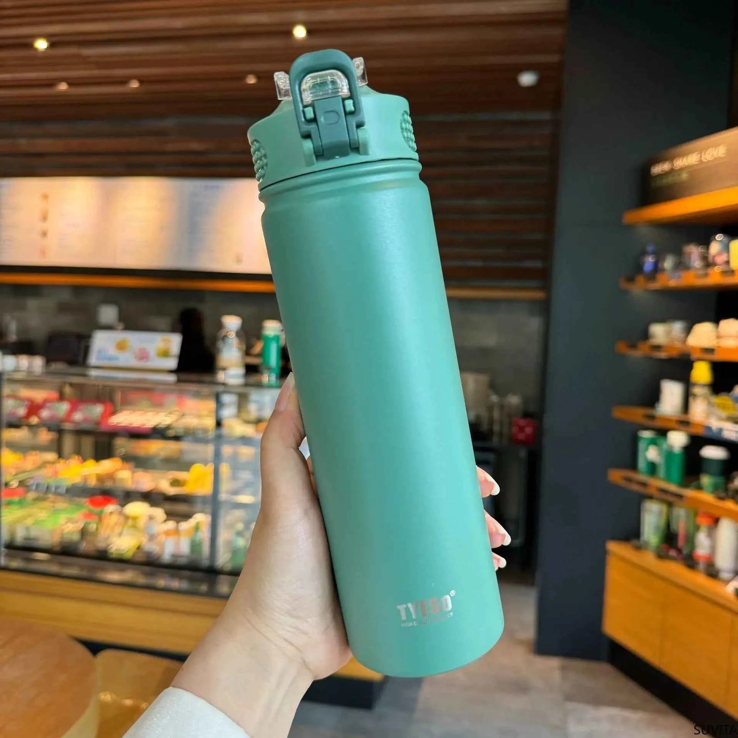 Tyeso 600/750ML Thermos Bottle With Straw Stainless Steel Car Thermal Cup Sports Water Bottles Keeps Cold and Hot Thermal Mug