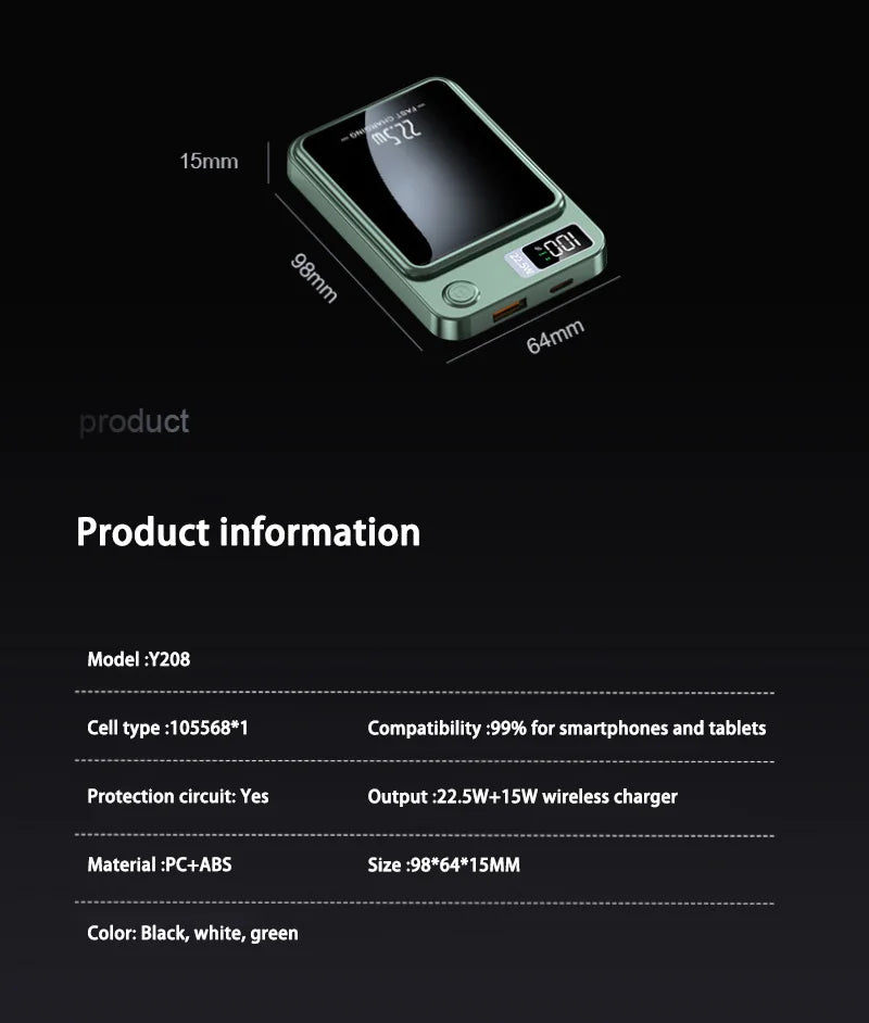 30000mAh Magnetic Power Bank 22.5W Fast Charging Portable External Battery Ultra Thin Safe Wireless  For iPhone Huawei Samsung