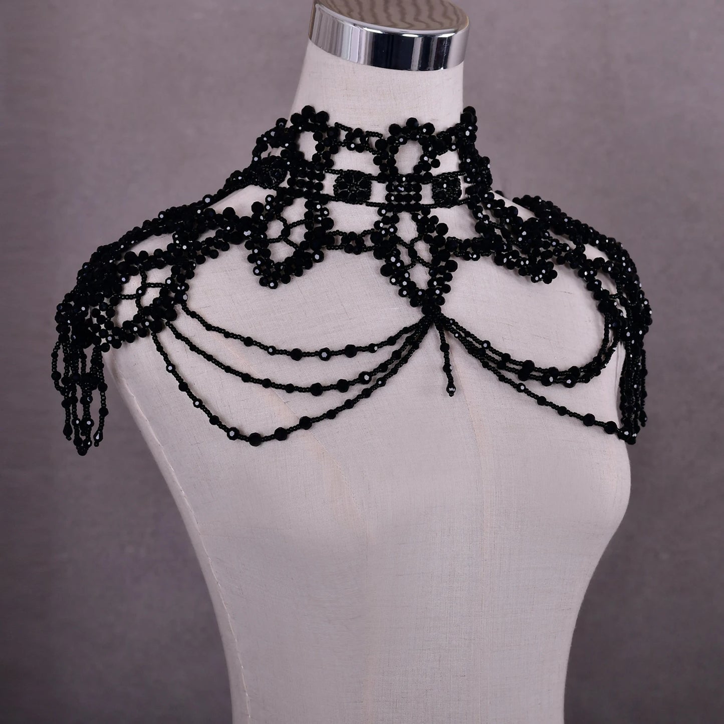 Bridal Bolero Black Crystal Necklace Beaded Bridal Covered Body Chain Women Accessories Off Shoulder Bolero Decoration VG09 - AMULET RING STORE